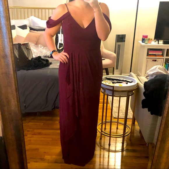 David’s Bridal OFF-THE-SHOULDER DRESS WITH CASCADE - Picture 1 of 4